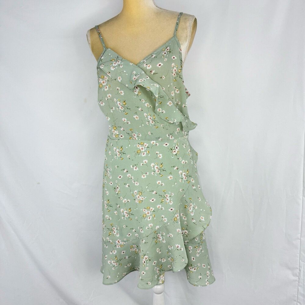 ROMWE Wrap Dress  Green Floral Size US 14 Summer Dress - Picture 2 of 16